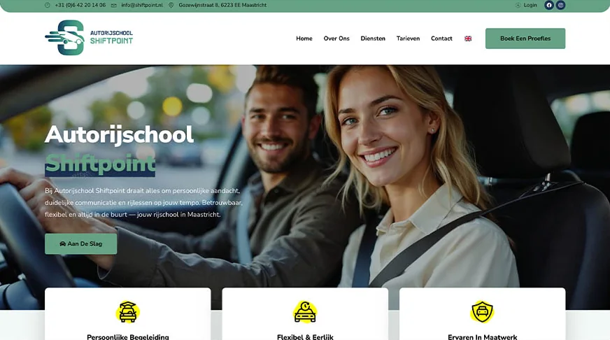 Website van Autorijschool Shiftpoint, gemaakt door 043WEB